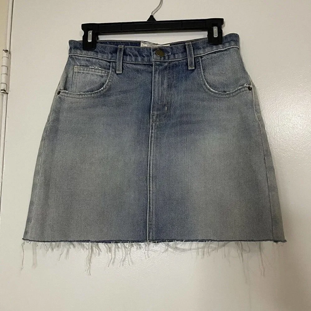 CURRENT/ELLIOTT denim light wash blue mini skirt raw edge size US 25